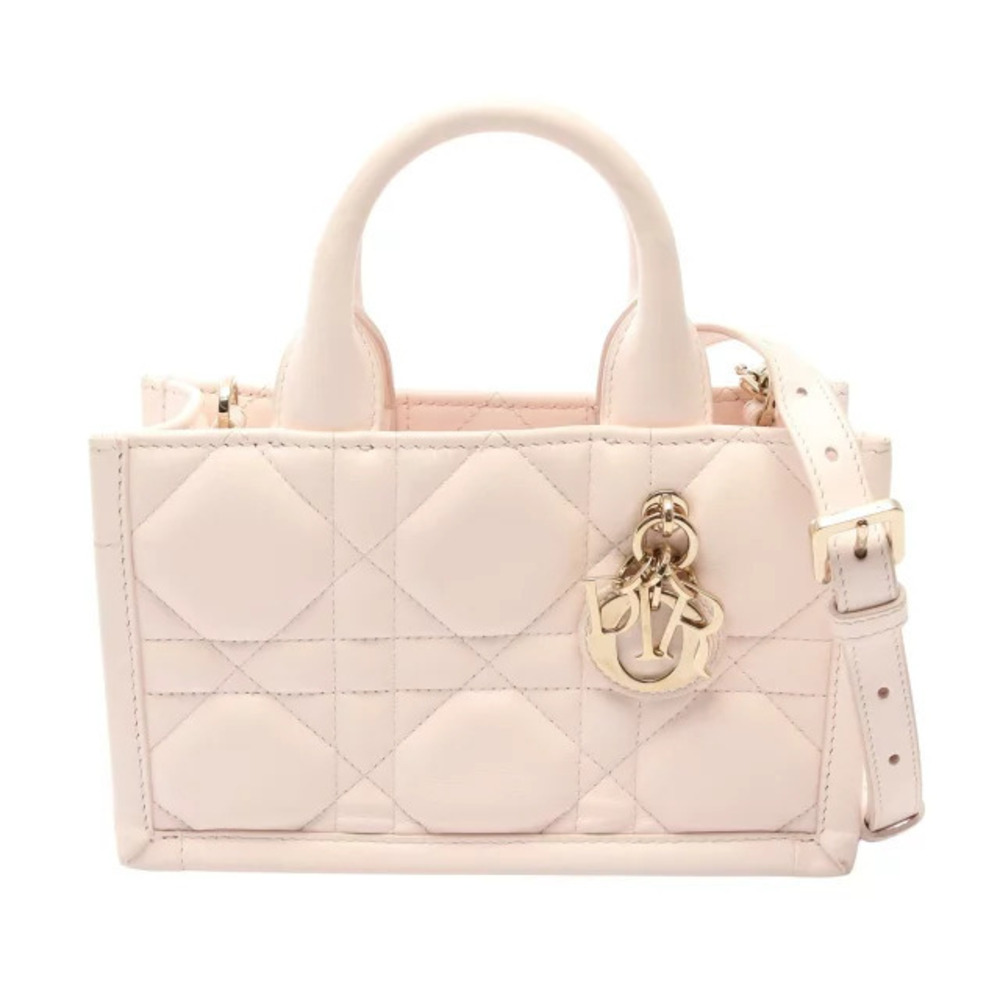 Christian Dior Macro Cannage Book Tote Bag Handbag Leather Pink